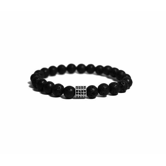 🔴 Bracelet - Platinum Pavé & Lava Stone - Picture 1 of 1